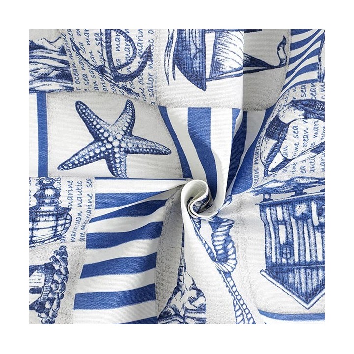 Pack de 3 rouleaux de tissu : Popeline coton Rayures - Coton enduit maritime - Tissu d'extérieur Dralon